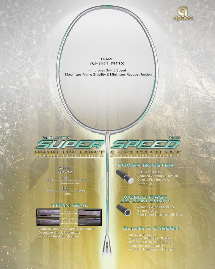 APACS Racket WORLDS SLIMMEST SHAFT 5.5 มม. SUPER SPEED ฟรีสตริง/กริป ...