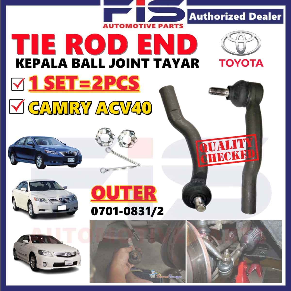 FIS รถพวงมาลัย Rack End Tie Rod ภายใน Toyota Camry ACV40 Kepala Ball ...