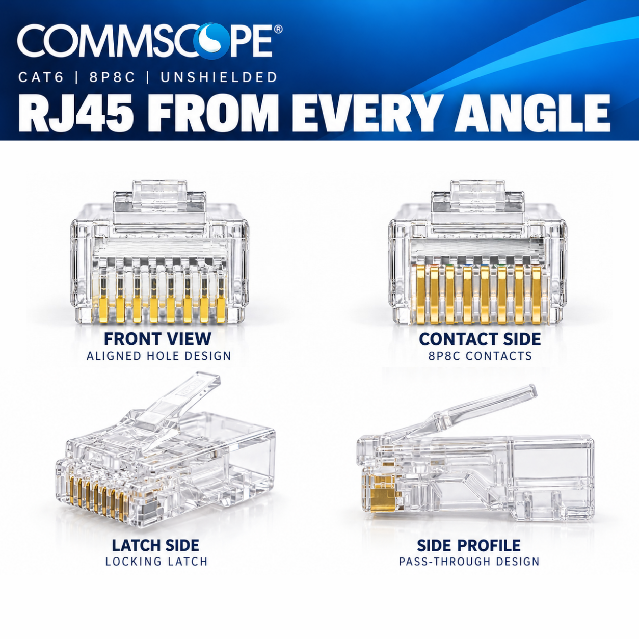 Commscope AMP Cat5e Cat6 Modular Plug RJ45 Connector Ethernet Plug ...