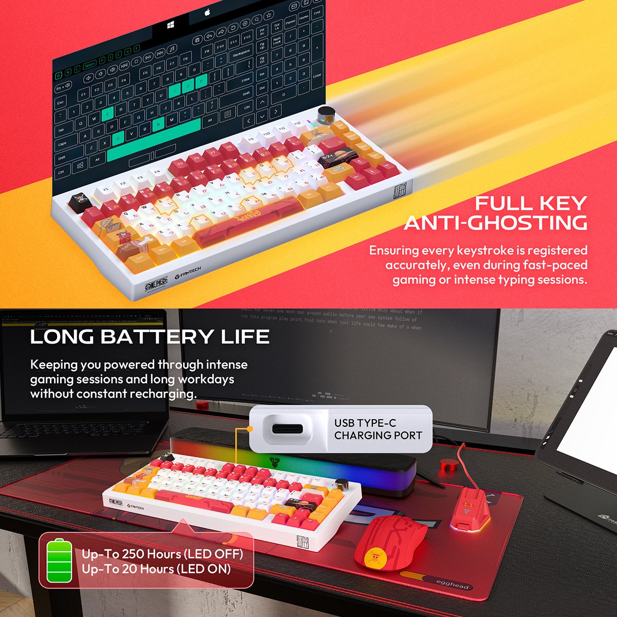FANTECH MAXFIT 8 MK921 คีย์บอร์ดเกมมิ่งไร้สาย ONE PIECE Edition ...