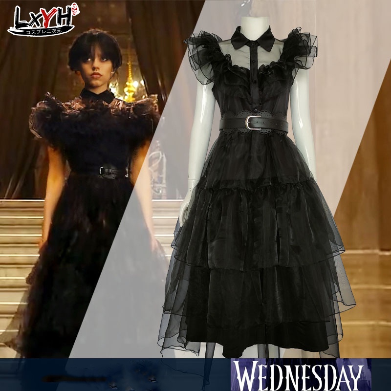 lxyh-coser-king-u-s-drama-wednesday-season-addams-ชุดงานพรอมชุดเดียวกับนางเอก-ชุดคอสเพลย์-ชุดงานพรอมสีดำ-the-heroines-same-prom-dress-cosplay-clothing-prom-black-dress