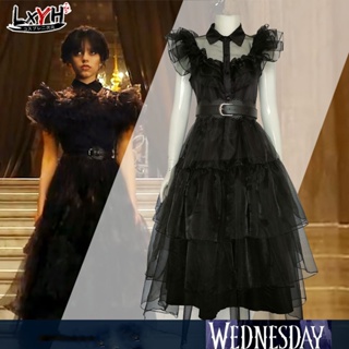 [LXYH- COSER KING] U.S. Drama Wednesday Season Addams ชุดงานพรอมชุดเดียวกับนางเอก ชุดคอสเพลย์ ชุดงานพรอมสีดำ The Heroines Same Prom Dress Cosplay Clothing Prom Black Dress