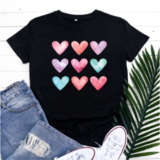 Fashion Heart Print Women T Shirt Cotton Round Neck T-shirt Women Short Sleeves Tees Women Vintage Tops Summer Clot_03