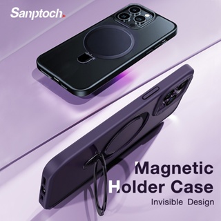 เคสโทรศัพท์มือถือ ผิวด้าน โปร่งแสง กันกระแทก ลาย Sanptoch พร้อมที่ตั้งวางแม่เหล็ก สําหรับ iPhone 14 Pro Max 14 Plus