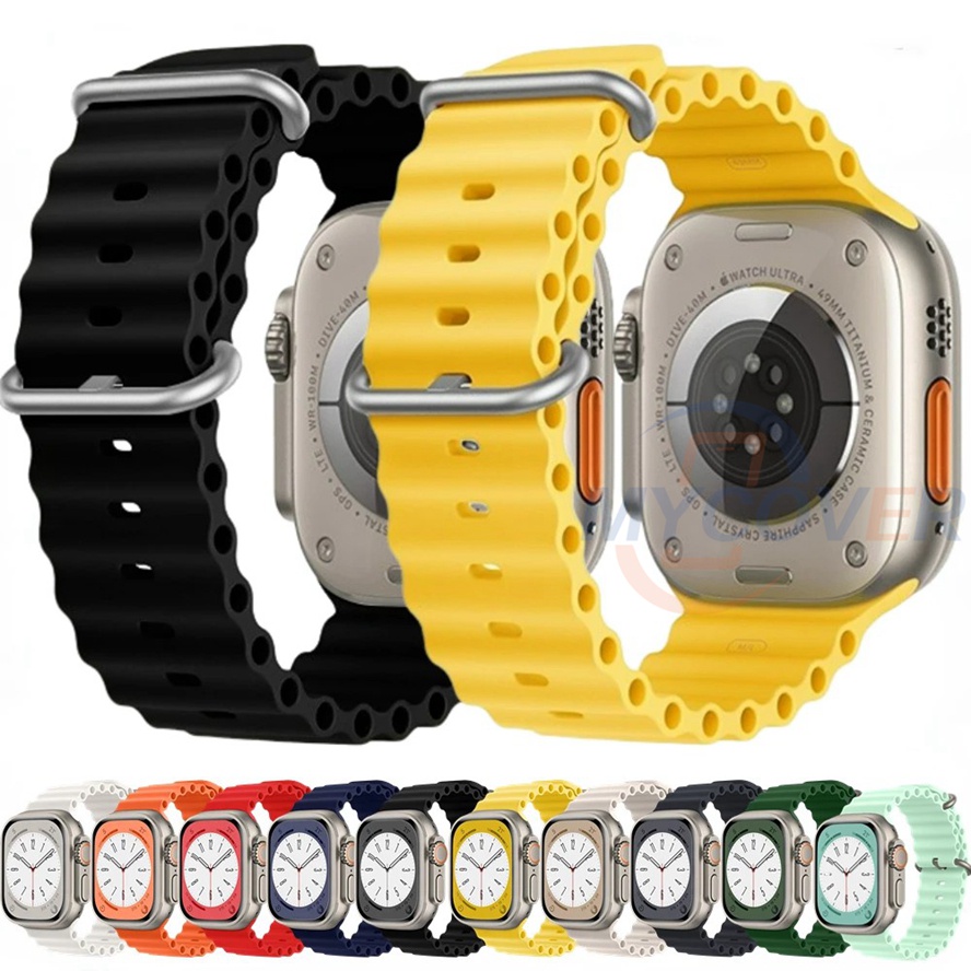 ภาพหน้าปกสินค้าสายนาฬิกาข้อมือซิลิโคน สําหรับ Apple Watch Series Ultra 8 7 6 SE 5 4 3 2 1 iWatch ขนาด 49 มม. 41 มม. 45 มม. 44 มม. 42 มม. 40 มม. 38 มม. จากร้าน mycover.th บน Shopee