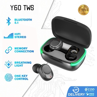 Y60 TWS หูฟังบลูทูธ ชุดหูฟังสเตอริโอ HiFi บลูทูธ 5.1 แบบพกพา สําหรับสมาร์ทโฟนทุกรุ่น