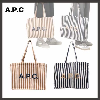 Apc letter flocking print striped canvas tote shoulder bag