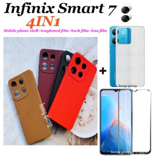 4in1 สําหรับ Infinix smart 7 smart 6 plus เคสโทรศัพท์ซิลิโคน สีลูกกวาด + ฟิล์มกระจกนิรภัย + ฟิล์มเลนส์ + ฟิล์มด้านหลัง