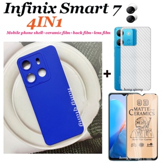 4in1 เคสโทรศัพท์มือถือ ซิลิโคนนิ่ม สีแคนดี้ พร้อมฟิล์มเซรามิค ฟิล์มเลนส์ และฟิล์มด้านหลัง สําหรับ Infinix Smart 7 Smart 6 Plus