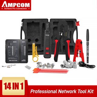 Ampcom 14 in 1 ชุดเครื่องมือทดสอบสายเคเบิลอีเธอร์เน็ต RJ45 RJ11 CAT6