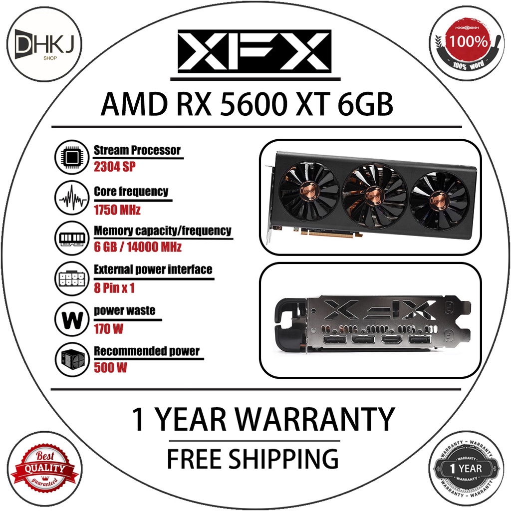 การ์ดจอเกมมิ่ง AMD Radeon RX 5600 XT 6G D6 5600XT GPU 2304SP GDDR6 RX ...