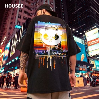 S-8XL Lovers wear Hong Kong style street hiphop oil painting bear short-sleeved T-shirt men and women trendy brand _03