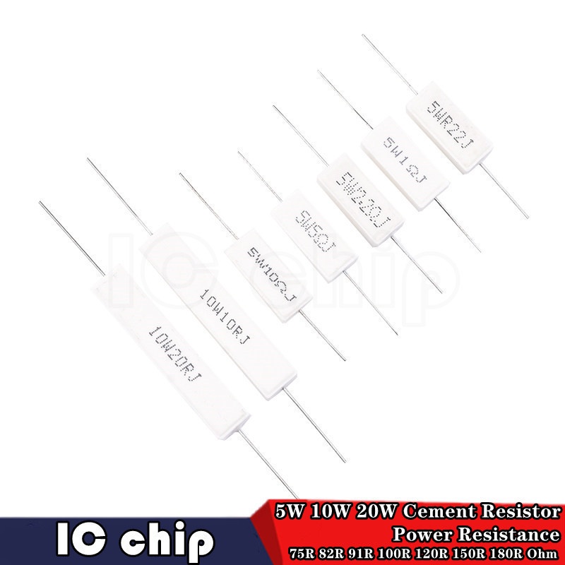 10 ชิ้นใหม่ 5W 10W 20W ตัวต้านทานซีเมนต์ความต้านทานพลังงาน 75R 82R 91R ...