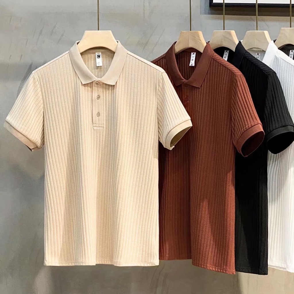 เสื้อยืดโปโลลําลอง-คอปก-เข้ารูป-แฟชั่นฤดูร้อน-สําหรับผู้ชาย