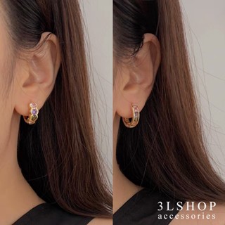 (3Lshop) ต่างหูเพทาย ชุบทอง หรูหรา เครื่องประดับแฟชั่น สําหรับผู้หญิง