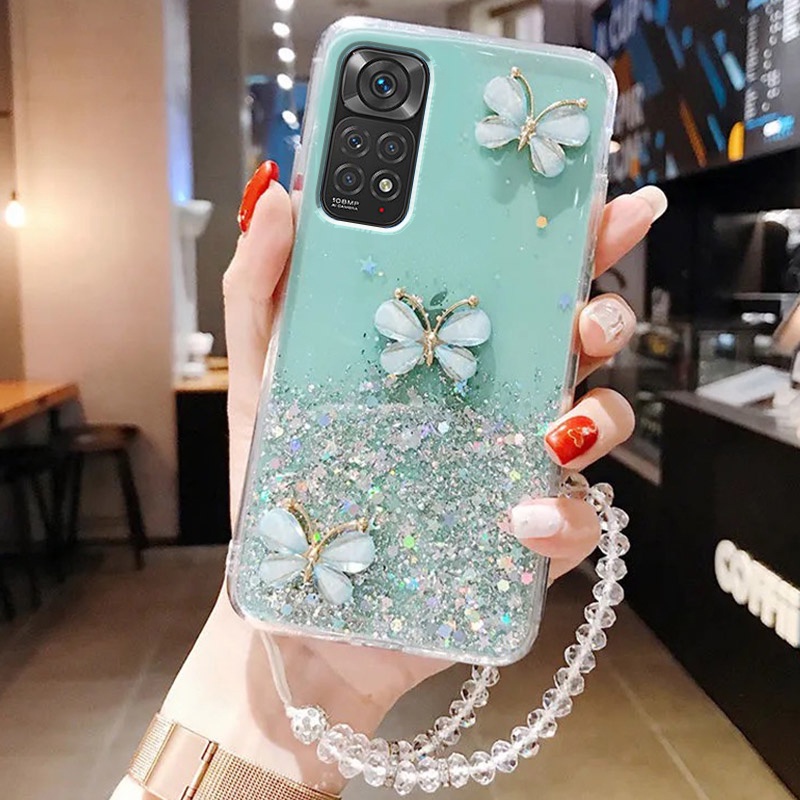เคสโทรศัพท์สําหรับ-xiaomi-redmi-note-11-11s-10s-9s-10-7-8-9-pro-4g-5gมือถือแบบนิ่ม-กันกระแทก-ลายผีเสื้อ-พร้อมสายคล้องข้อมือ-หรูหรา