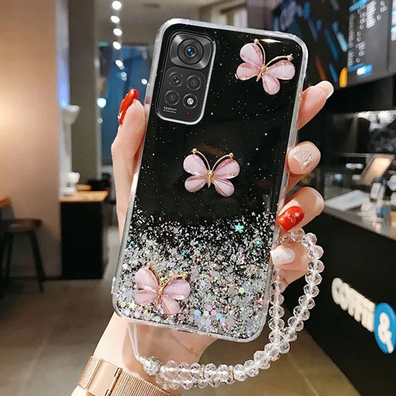 เคสโทรศัพท์สําหรับ-xiaomi-redmi-note-11-11s-10s-9s-10-7-8-9-pro-4g-5gมือถือแบบนิ่ม-กันกระแทก-ลายผีเสื้อ-พร้อมสายคล้องข้อมือ-หรูหรา