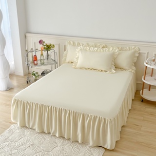 Dansunreve ผ้าคลุมเตียง แบบเรียบ นุ่ม เป็นมิตรกับผิวหนัง 5 ฟุต 6 ฟุต Ins สไตล์เกาหลี ลูกไม้ สีขาว นัวเนีย ผ้าปูที่นอน ระบายอากาศ ที่ละเอียดอ่อน เตียงเดี่ยว ควีนไซซ์ คิง ผ้าปูที่นอน