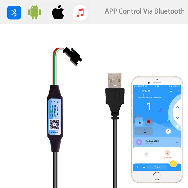 สายไฟ LED SP002E SP621E พร้อมตัวควบคุม USB DC สําหรับแถบไฟ WS2812B ...