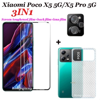 (3 In 1) ฟิล์มกระจกนิรภัย กันรอยเลนส์กล้อง และสติกเกอร์คาร์บอนไฟเบอร์ สําหรับ Xiaomi POCO X5 5G X5 Pro X4 GT X4 Pro X3 GT X3 Pro X3