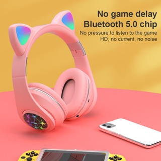 B90 หูฟังบลูทูธไร้สาย รูปหูแมว Hifi พร้อมไมโครโฟนตัดเสียงรบกวน สําหรับเล่นเกม IOS Android Phone
