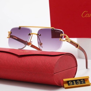 Cartier แว่นตากันแดดแฟชั่น โลหะ ขนาดใหญ่ สไตล์วินเทจ สําหรับผู้ชาย ผู้หญิง uv400 9137 2023