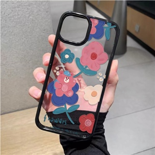 เคสโทรศัพท์มือถืออะคริลิค แบบแข็ง ลายดอกไม้ หมีน่ารัก สําหรับ iphone 14promax 11 13 12 7Plus 8 X XS Max