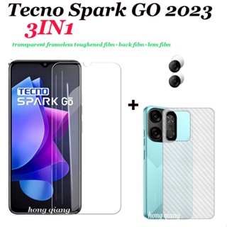 3in1 Tecno spark go 2023 spark go 2022 spark 8C/8T/8/8P/9T ฟิล์มกระจกนิรภัย หน้าจอใส ไร้ขอบ + ฟิล์มเลนส์ + ฟิล์มหลัง คาร์บอนไฟเบอร์