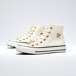 Converse All Star Valentines Day limited รองเท้าผ้าใบลําลอง ปักลายโลหะ เรืองแสง สีทอง สําหรับผู้ชาย ผู้หญิง-B107