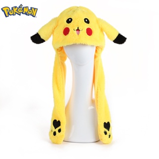 Pokemon Pikachu Plush Hat Bunny Ears Funny Cute Cartoon Hat Flashing Ears Moveable Plush Doll Gift Figure Toys