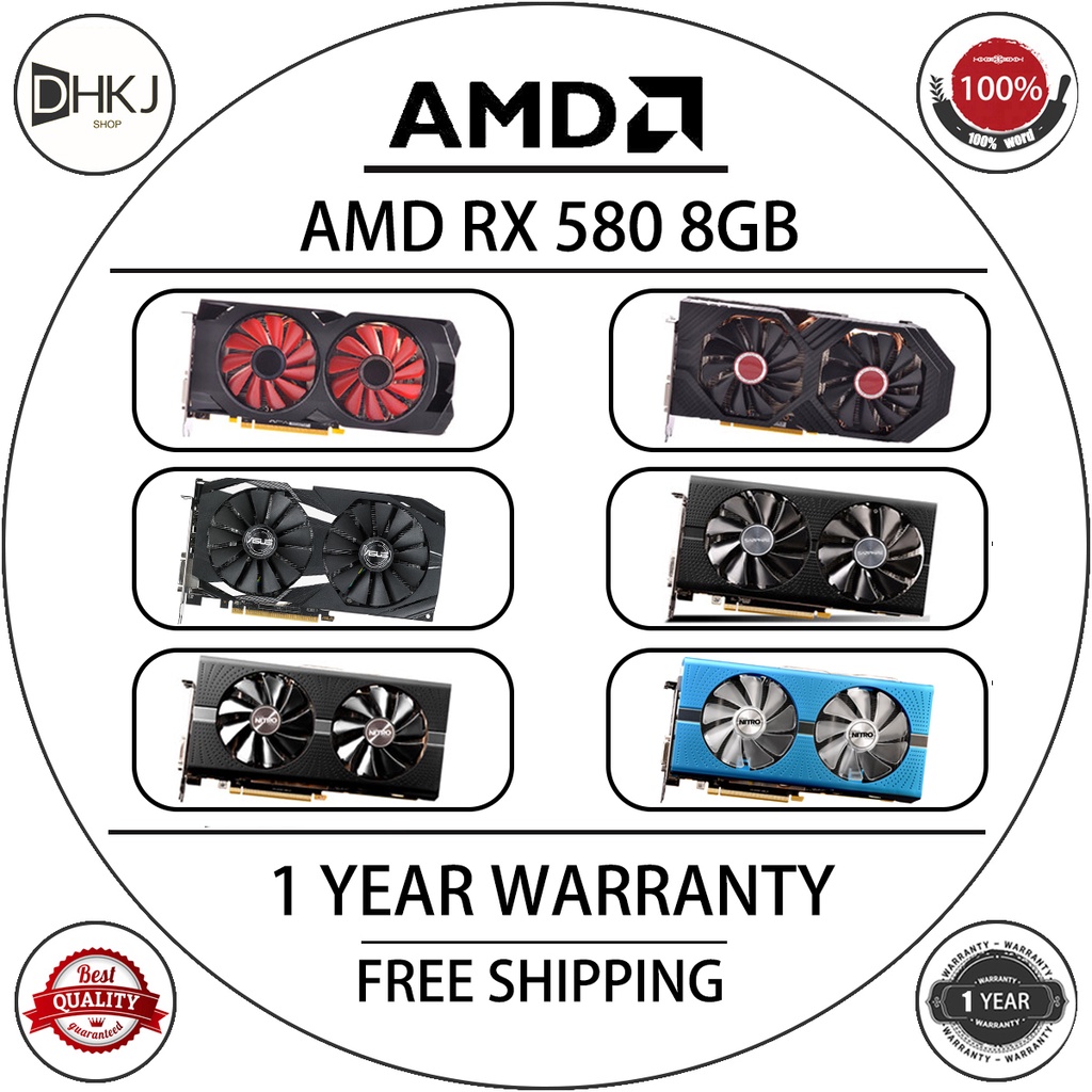 Amd RX 580 8GB กราฟิกการ์ด GDDR5 256bit การ์ดเกม DirectX 12 คอมพิวเตอร์ ...