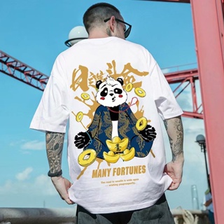 S-8XL Lovers wear national tide Chinese style daily Jindoujin cartoon panda print short-sleeved T-shirt men and wom_03