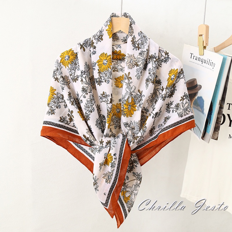 chrilla-jesto-ผ้าพันคอ-ผ้าฝ้าย-ทรงสี่เหลี่ยม-พิมพ์ลายดอกไม้-หรูหรา-แฟชั่นสําหรับผู้หญิง