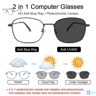 2in1 โฟโตโครมิก ป้องกันรังสี แว่นตา สําหรับผู้หญิง ผู้ชาย แว่นตาป้องกันรังสี