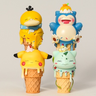 โมเดลฟิกเกอร์ Pvc รูปการ์ตูนอนิเมะ Pokemon Pikachu Psyduck Snorlax Bulbasaur ไอศกรีมน่ารัก ของเล่นสะสม สําหรับเด็ก