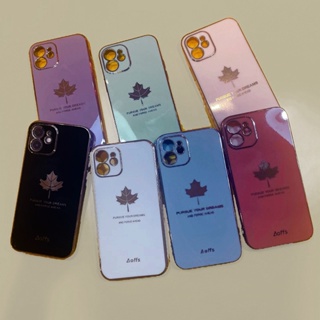 Casing Samsung Galaxy A03S A02S A11 A21S A70 A20 A30 A10 A20S A10S A7 2018 M11 6D Straight Edge Plating Maple Leaf Style Fine Hole Anti-fall Soft Phone Case Cover 1DS 01