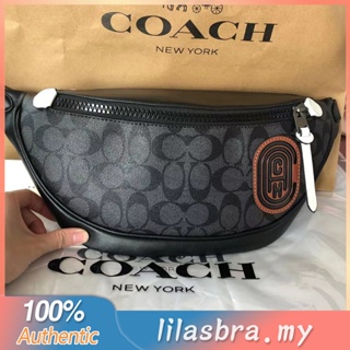 Coach 79037 กระเป๋าสะพายข้างผู้ชาย กระเป๋าคาดเอว ปิดซิป หนัง + พีวีซี สไตล์คลาสสิก