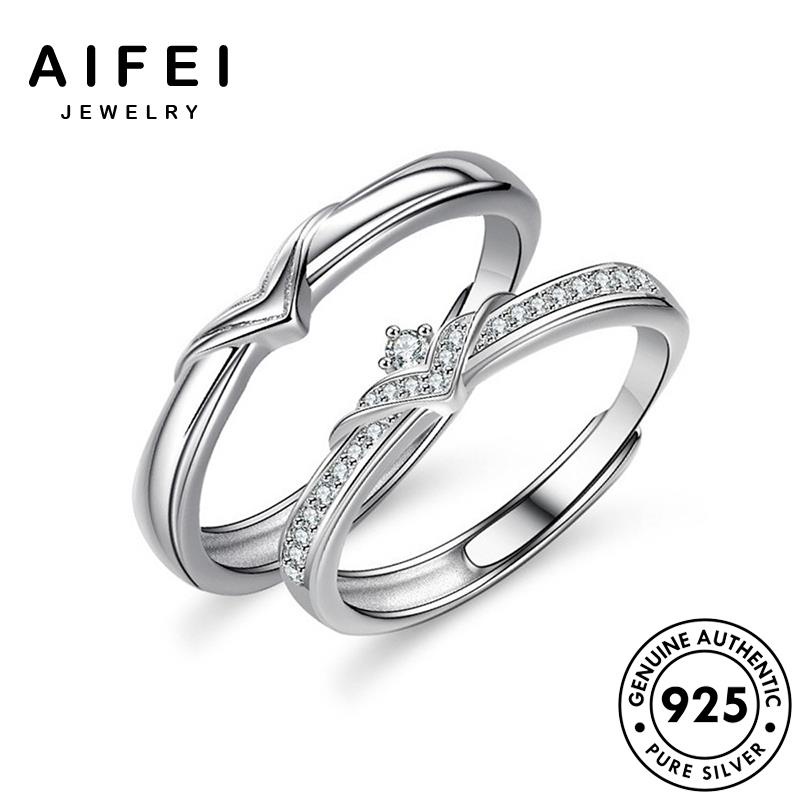 aifei-jewelry-คู่รัก-แฟชั่น-เกาหลี-แท้-ต้นฉบับ-เงิน-925-silver-แหวน-เครื่องประดับ-เครื่องประดับ-มอยส์ซาไนท์ไดมอนด์-เรียบง่าย-m063