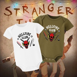ชุดรอมเปอร์ลําลอง ผ้าฝ้าย พิมพ์ลาย Stranger Things Hellfire Club 8 สี สําหรับเด็กทารก