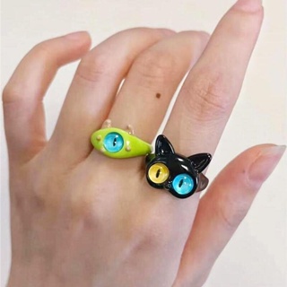 แหวนแต่งงาน รูปตาแมวน่ารัก สีเขียว สองสี แฟชั่นสําหรับผู้หญิง 2023
