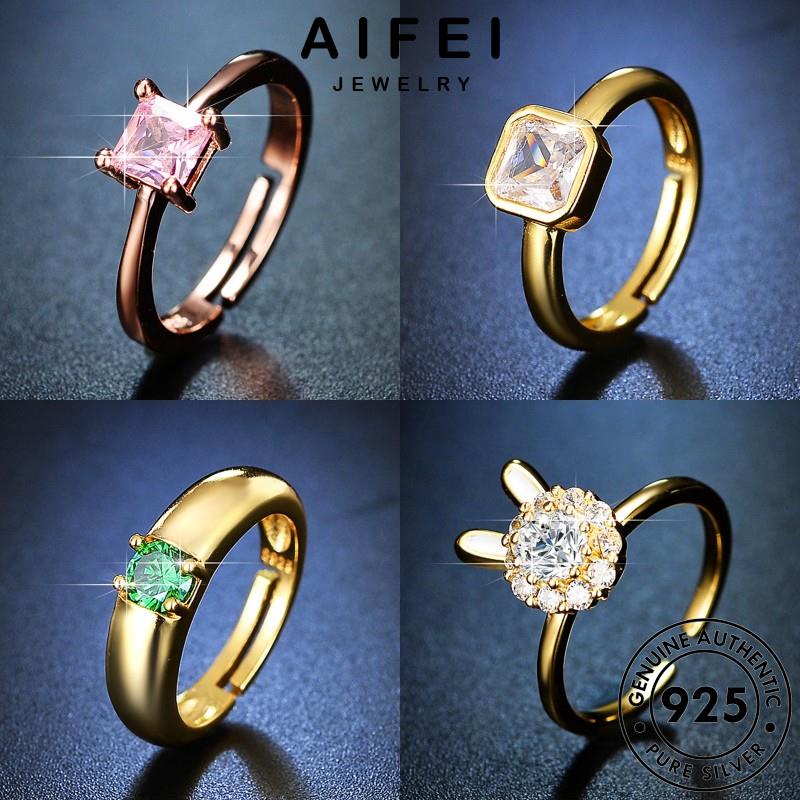 aifei-jewelry-แฟชั่น-แท้-ผู้หญิง-เครื่องประดับ-925-เกาหลี-เครื่องประดับ-แหวน-silver-ต้นฉบับ-มอยส์ซาไนท์โกลด์-เงิน-เรียบง่าย-m074