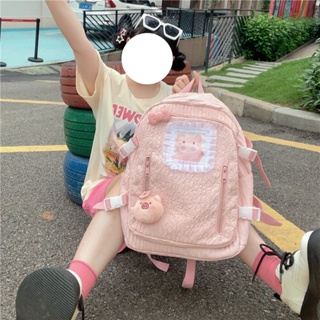 กระเป๋าเป้สะพายหลัง กระเป๋านักเรียน ขนาดใหญ่ จุของได้เยอะ ลายแมวดําน่ารัก สีชมพู สําหรับผู้หญิง