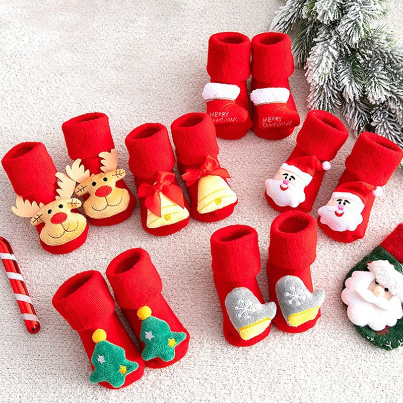 ถุงเท้าข้อสั้น-ผ้าฝ้าย-พิมพ์ลายคริสต์มาส-กันลื่น-สําหรับเด็กทารกแรกเกิด-เด็กวัยหัดเดิน