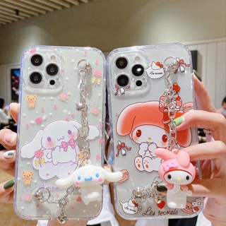 【ขายดี】เคสโทรศัพท์มือถือ Tpu ลาย Cinnamoroll และ My Melody พร้อมสร้อยข้อมือ สําหรับ iPhone 12 13 Series