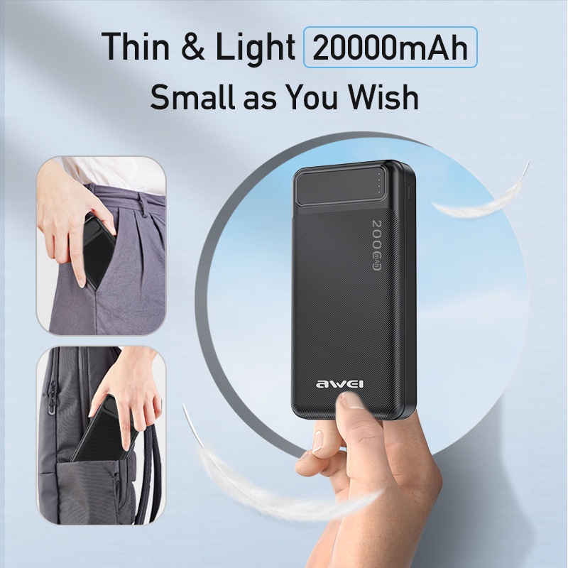 awei-p6k-พาวเวอร์แบงค์-20000mah-พอร์ต-usb-คู่-micro-usb-และ-type-c-ชาร์จเร็ว