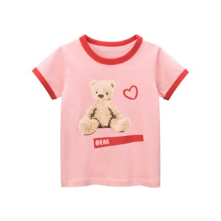 เสื้อยืดแขนสั้น ผ้าฝ้าย ทรงหลวม ลายการ์ตูนน่ารัก สีชมพู แฟชั่นฤดูร้อน สําหรับเด็กผู้หญิง อายุ 2-8 ปี 9517