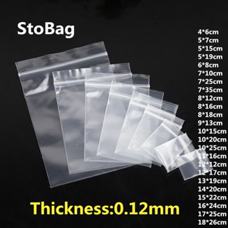 Stobag ถุงซิปล็อคพลาสติกใส ขนาดเล็ก พิมพ์ลายโลโก้ สําหรับใส่เครื่องประดับ 100 ชิ้น