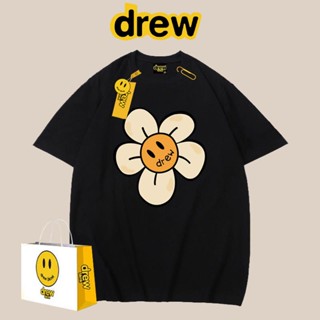 drew  เสื้อยืดแขนสั้น พิมพ์ลายดอกทานตะวัน ทรงหลวม แฟชั่นฤดูร้อน สไตล์ยุโรป และอเมริกา สําหรับผู้ชาย 2022