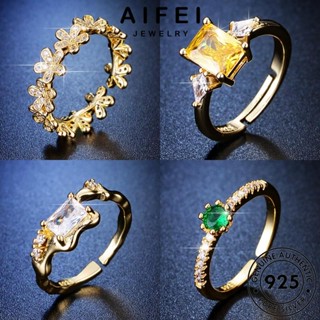 AIFEI JEWELRY เงิน เครื่องประดับ 925 แฟชั่น มอยส์ซาไนท์โกลด์ เรียบง่าย ผู้หญิง แท้ เครื่องประดับ Silver ต้นฉบับ แหวน เกาหลี M073