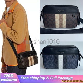 COACH C9965 Graham กระเป๋าสะพายไหล่ผู้ชาย/กระเป๋ากล้อง/หนังแท้/ลาย/ซิปคู่